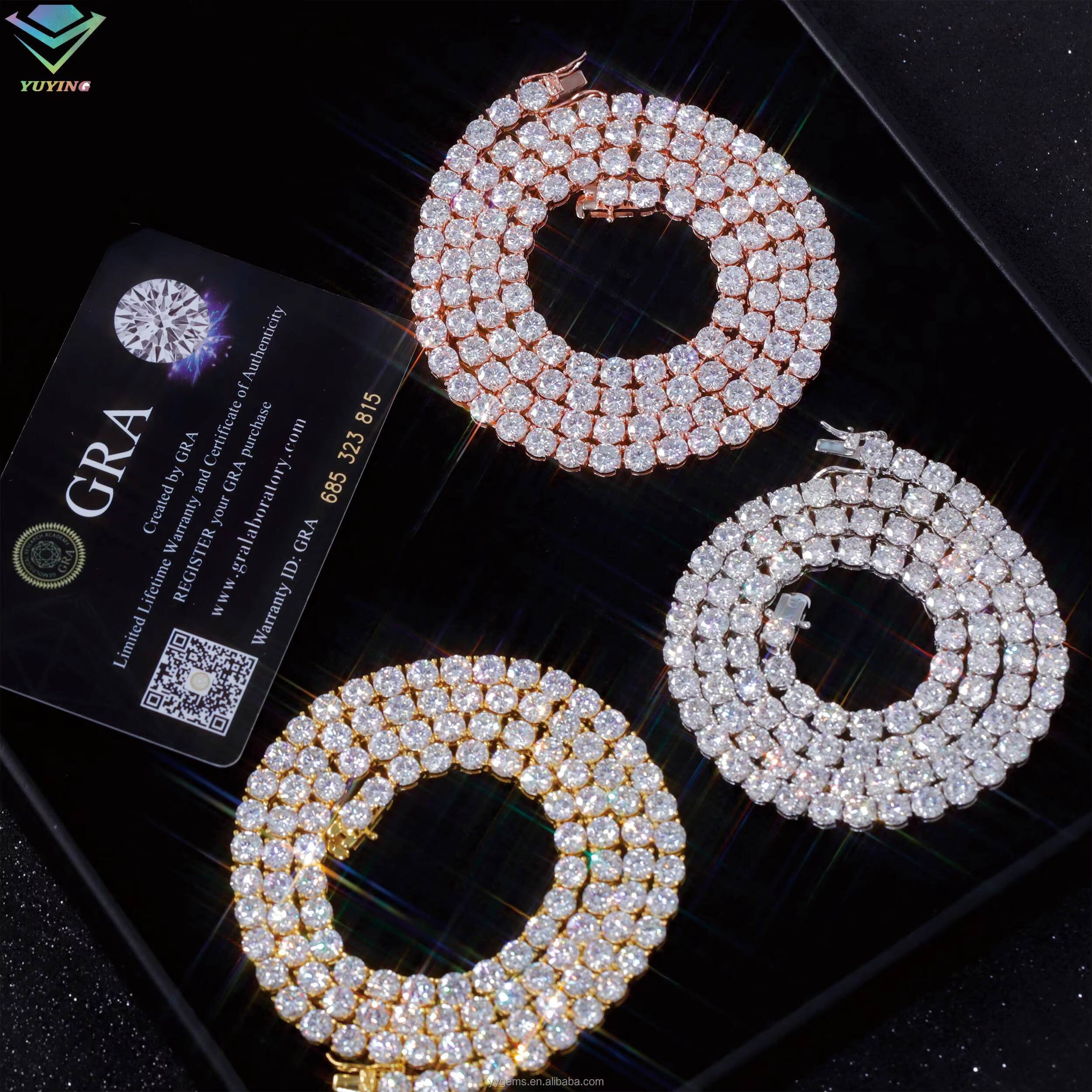 Hot Sale Pass Diamond Test 2mm65mm Moissanite Gold Plated S925 Sterling Silver Women Men HipHop Diamond Necklace Tennis Chain