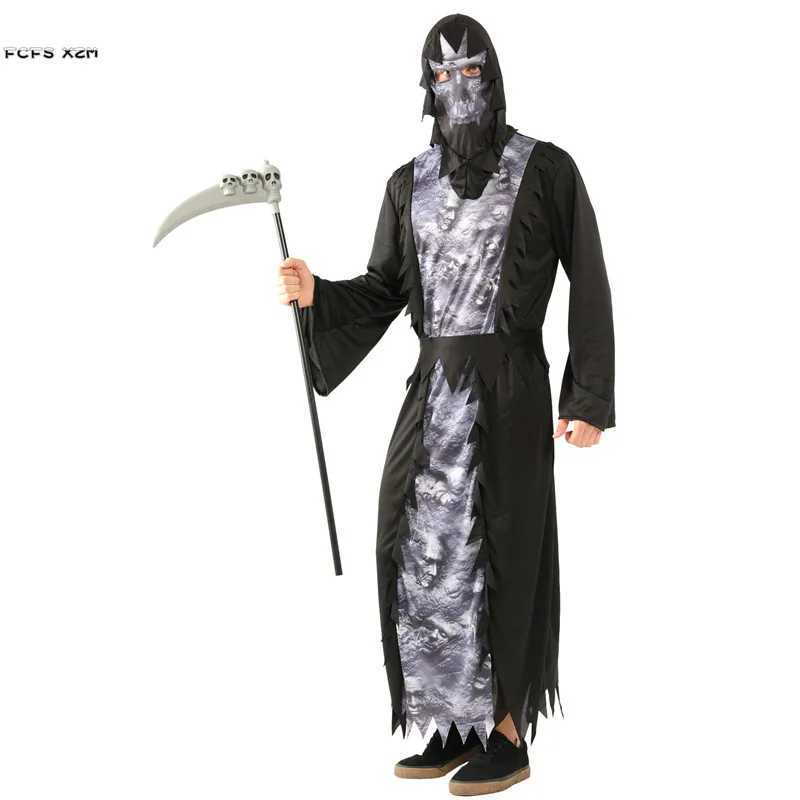 Black Men Halloween Hell Devil Demon Costume Skeleton Azrael Death Scary Cosplay Carnival Purim Masquerade Nightclub Party Dress L250918