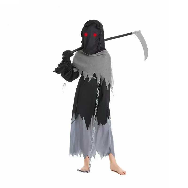 Kids Red Eyed Reaper Costume Scythe Halloween Prop with Detachable Chain Horror Role Play Accessory Grim Reaper Theme L250918