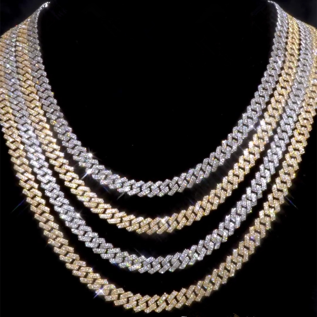 Pass Diamond Tester 8mm 10mm 12mm Width 925 Silver Ice Out Moissanite Diamond Cuban Link Chain for Hip Hop Jewelry