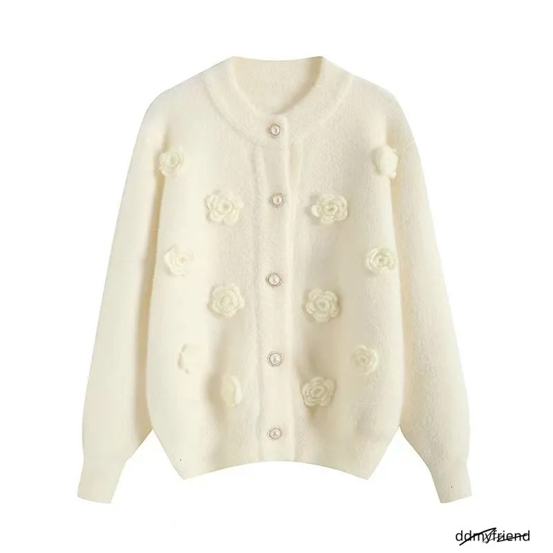 Mink Veet Gentle Soft Glutinous Style Three-Dimensional Flower Sweater Cardigan Coat Women Autumn Niche Sense Knitted Shirt Top 250723 ddmyfriend