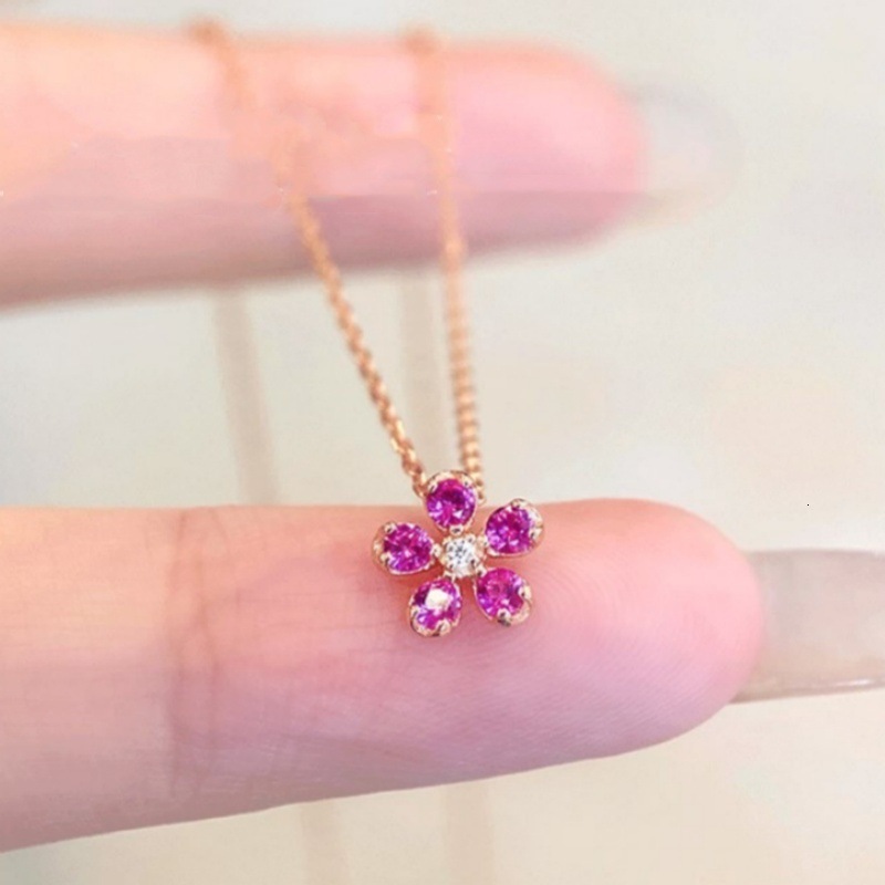 S Pure Sier Plated 14K Gold Five-Petal Necklace for Women Rose Red Flower Pendant High-End Light Collarbone Chain