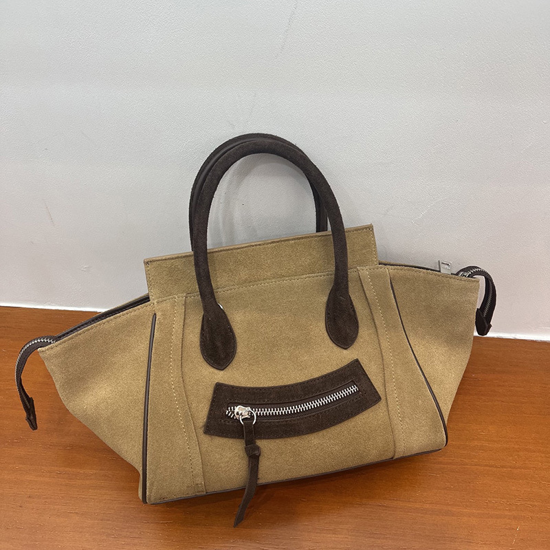 Retro style frosted textured suede leather handbag smiling casual women's crossbody bag beach bag large capacity women's shoulder bag autumn