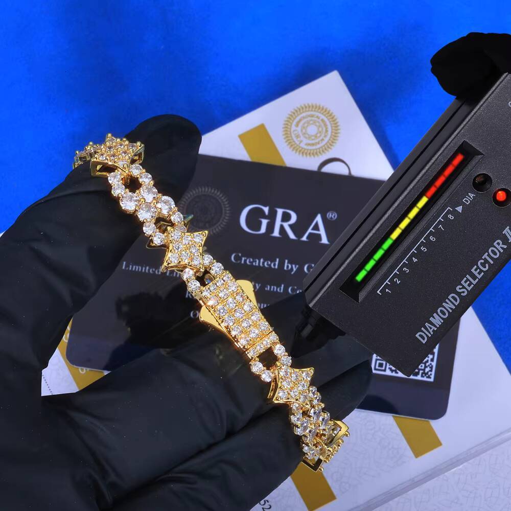 NUOYA 925 Silver Bracelet Spring Lock Clasp Iced Out VVS Moissanite Four Pointed Star Infinite Design Hip Hop Fine Jewelry