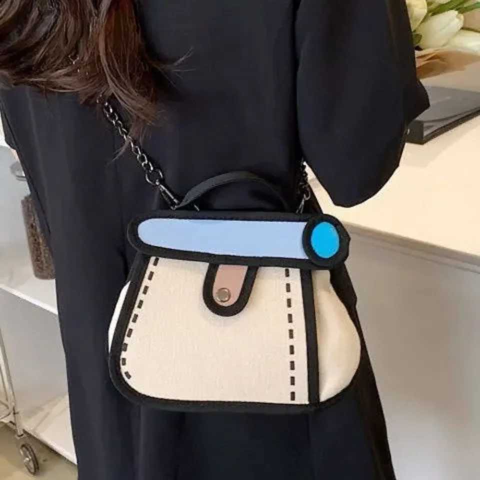 2025 New Small Canvas Tote Bag Cute Anime Crossbody Purse for Women Unique Minimalist Line Design Shoulder Bag with ChainXJ250918