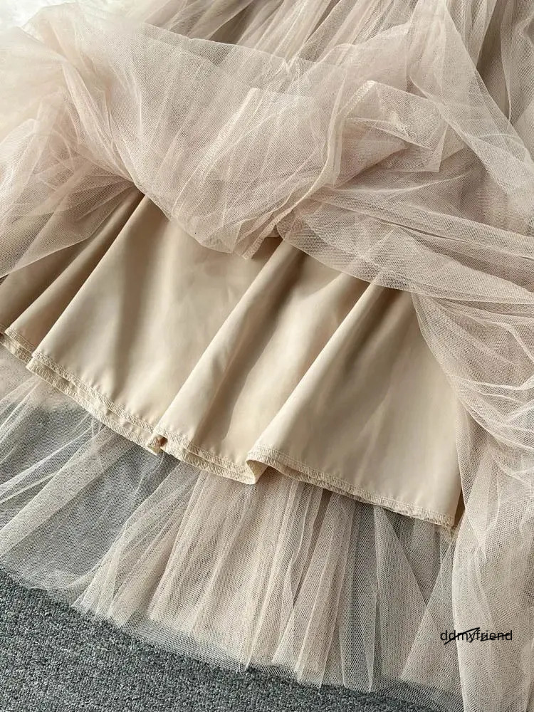 Autumn Spaghetti Strap Woolen Patchwork Mesh Tulles Midi Dress Short Tweed Jacket Coat For Women 2 Pieces Set Outfits 240708 ddmyfriend