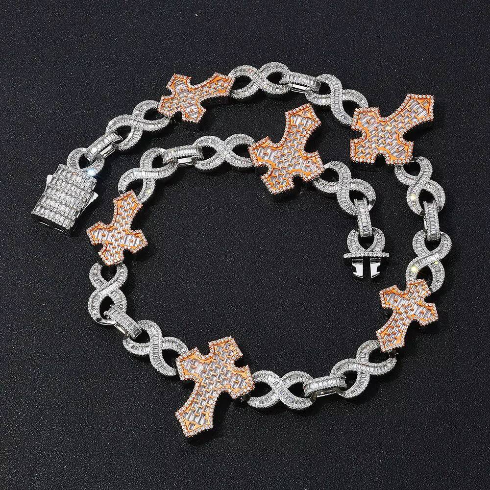 NUOYA Hip Hop Fine Jewelry Shiny Necklace Elastic Clasp Mixed Cross 8Shaped Design Chain Moissanite Silver Plated Chain Necklace