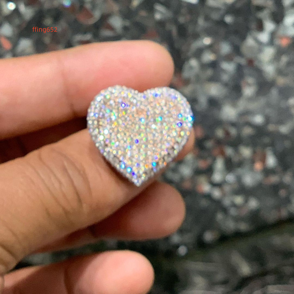 High Quality Punk Rapper Jewelry New Mens 14K Gold Big Moissanite Hip Hop Heart Ring Iced Out Italian Silver Rings For Men
