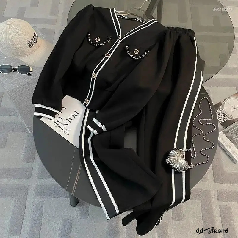 Women's Tracksuits Spring And Autumn High End Casual Sports Set Western V-Neck Top Wide Leg Pants Two Piece Setj Uicy Corture Tracksuit ddmyfrien