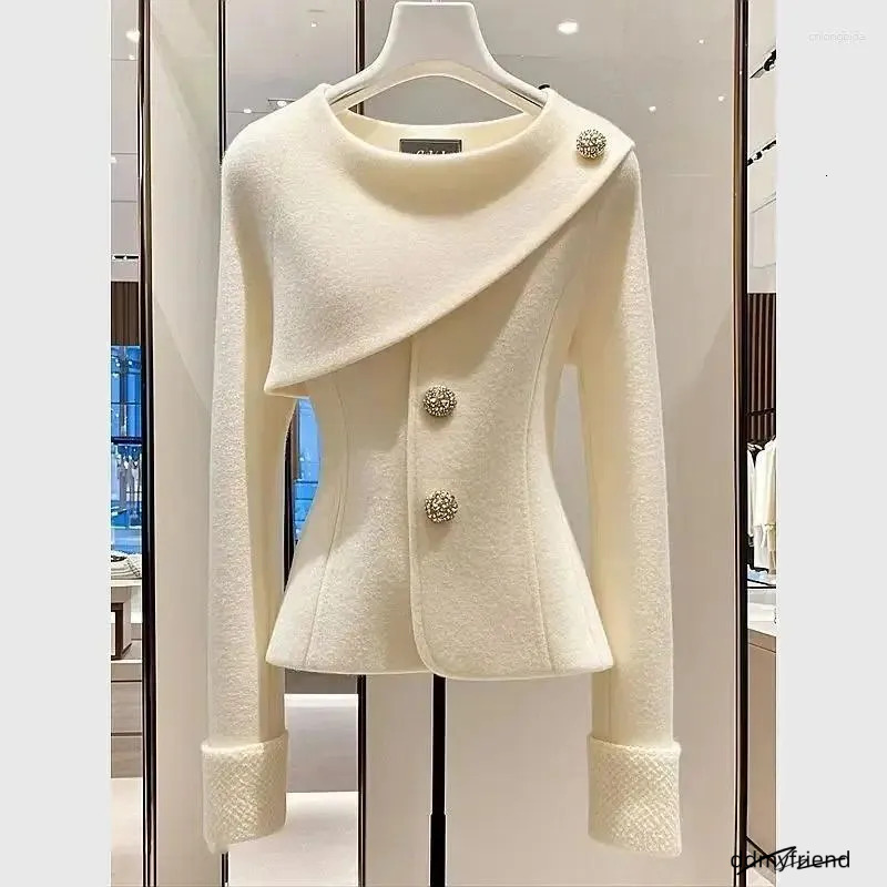Women's Jackets High End Elegant Jacket Coat Women Autumn Winter O-Neck Long Sleeve Fashion Asymmetric Design Office Lady Outwear Tops ddmyfriend