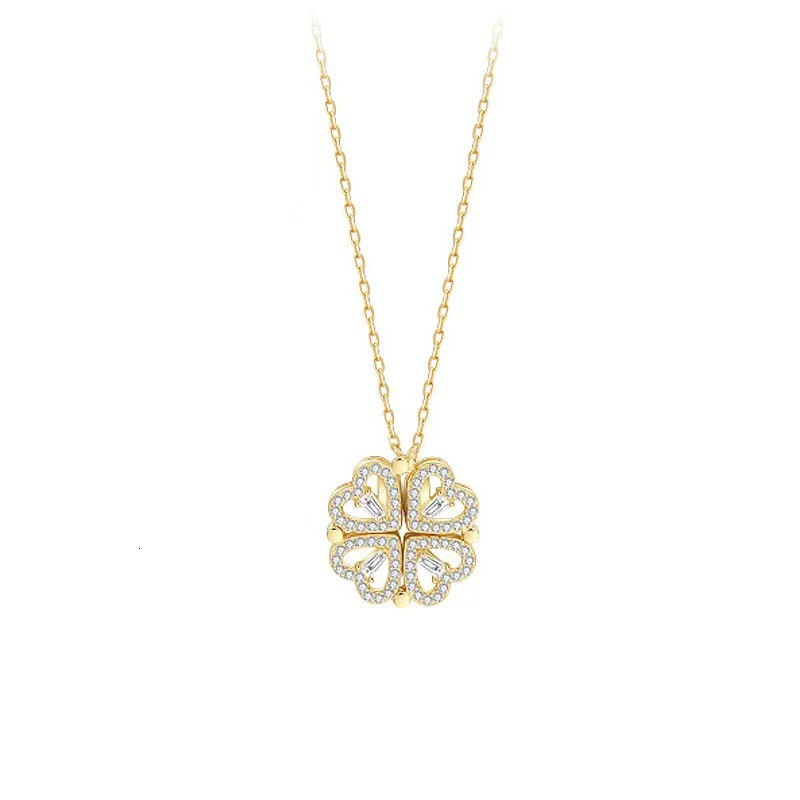 Four-leaf Clover Necklace for Women, Double-Wear Jewelry, Niche Versatile Ins Style, Heart-Shaped, Full Dia, Exquisite