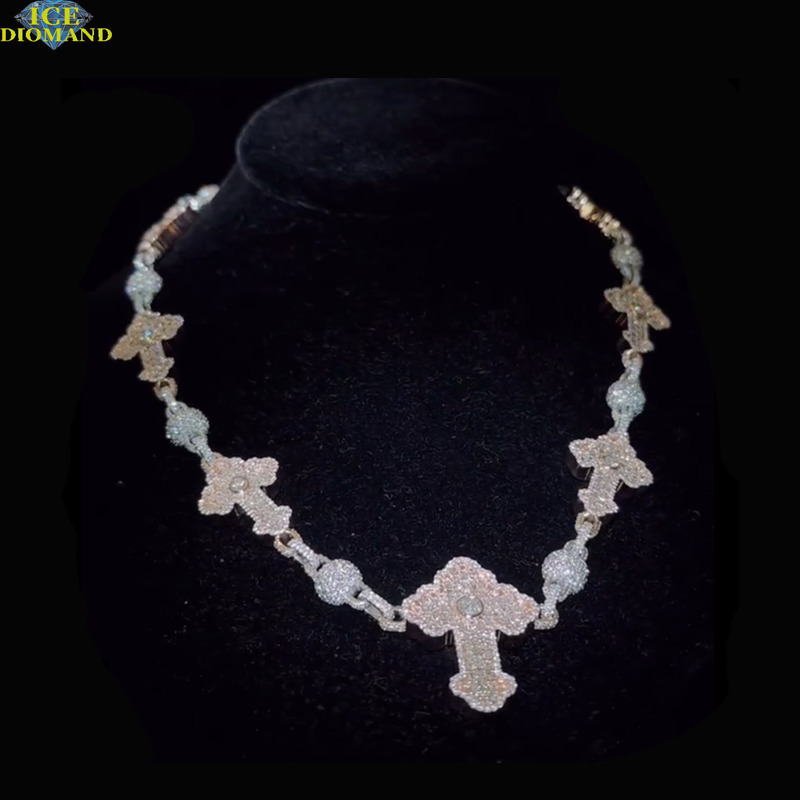 Customized Trend Moissanite Diamond Cross Necklace VVS1 High Quality Moissanite Diamond 925 Silver Cuban Chain Pass Diamond Test Jewelry