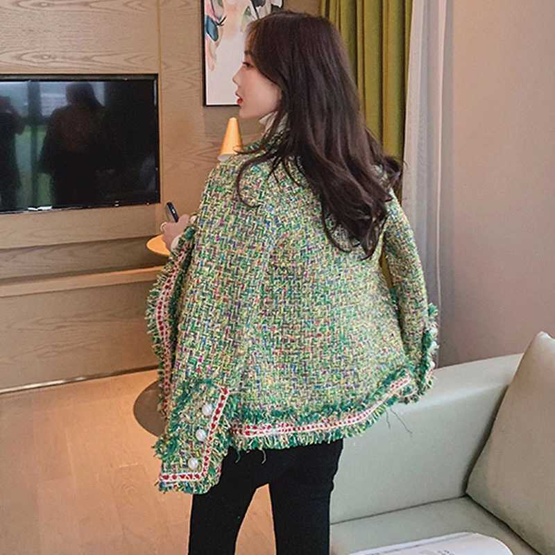 New High Quality Designer Women Tweed Jackets v neck 2022 Spring Autumn Womens Long Sleeve Pearl Button Slim Tweed Coats QT52 Z250918