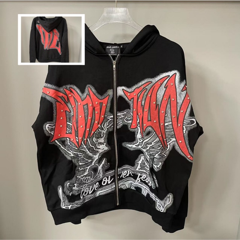 Men's Hoodies Retro Letter Printing Zipper Sweatshirt Jacket Casual Men And Women Fashion Personality Design Hoodie Hip-hop Streetwear