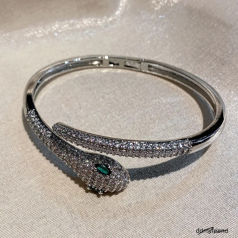 Brand Designer Jewelry European And American Fashion Exotic Green Open Snake Female Evil Eye Bracelet Retro Exaggerated Wholesale ddmyfriend