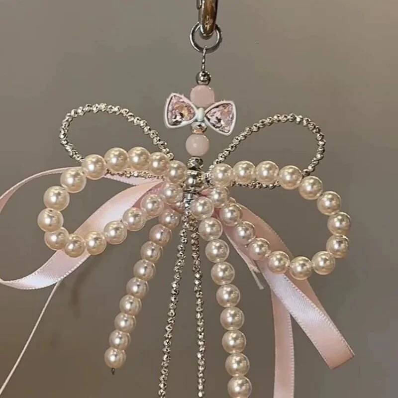 2025 New Korean Fashion Sweet Pearl Bow Keychain Phone Keyring Y2K Ins Aesthetic Holder for Girl Bag Pendant Accessories