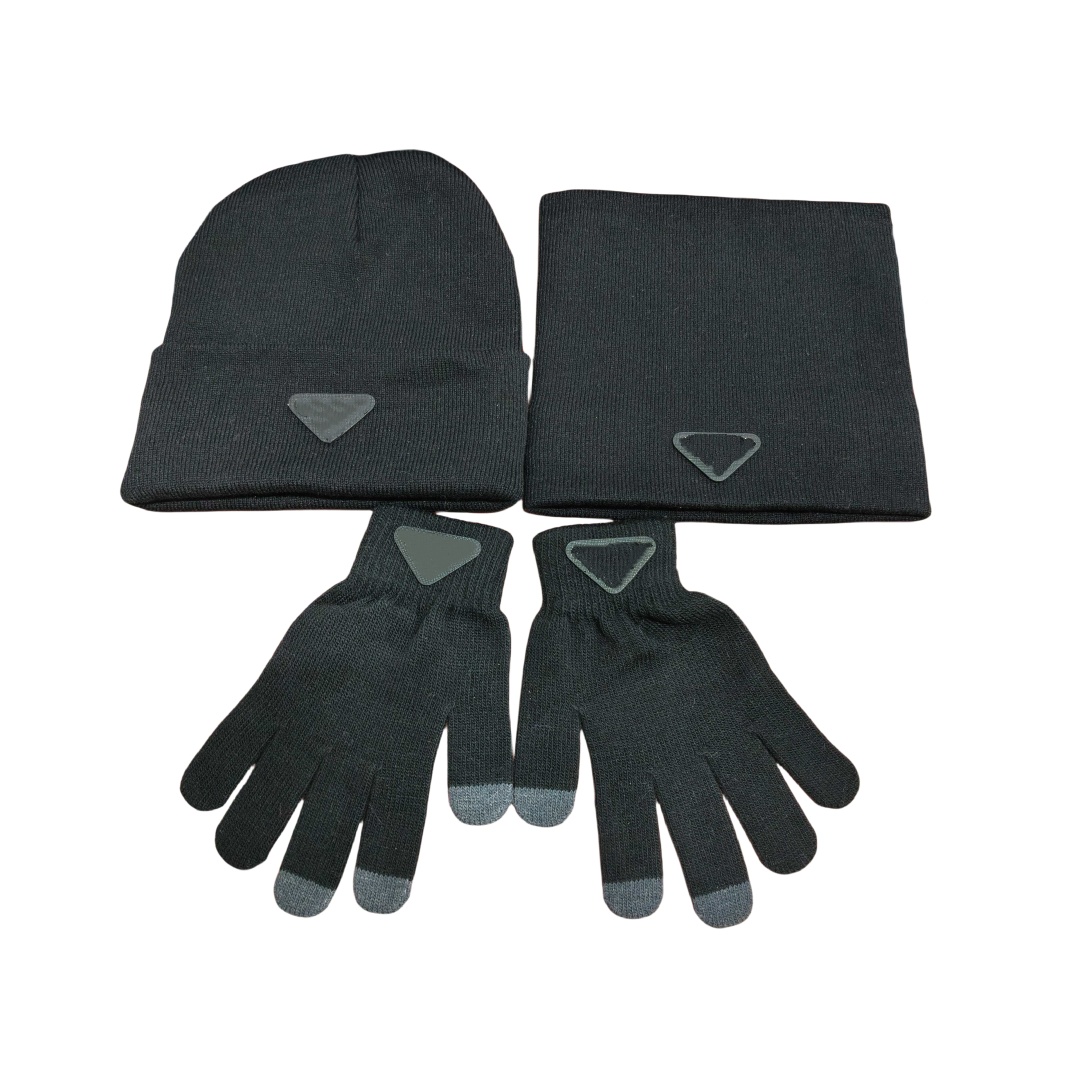 designer hat designer scarf designer glove three-piece set of knitted hat neck scarf gloves wool layering niche warm hat thumb can touch the screen winter neck scarf