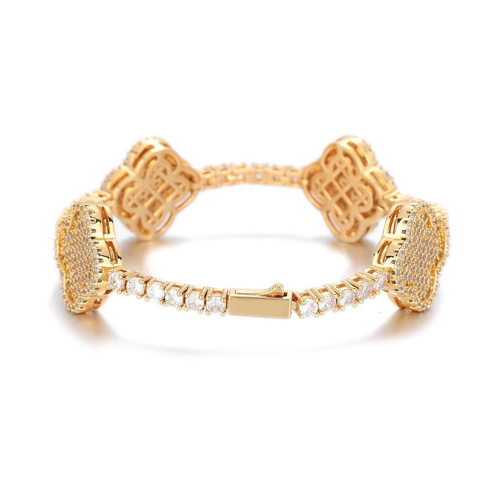 Hip Hop Jewelry Fine Chain Four Leaf Clover Tennis Chain Bracelet for WomenGirls 18K Gold Plated Moissanite Diamond Tennis Bracelet