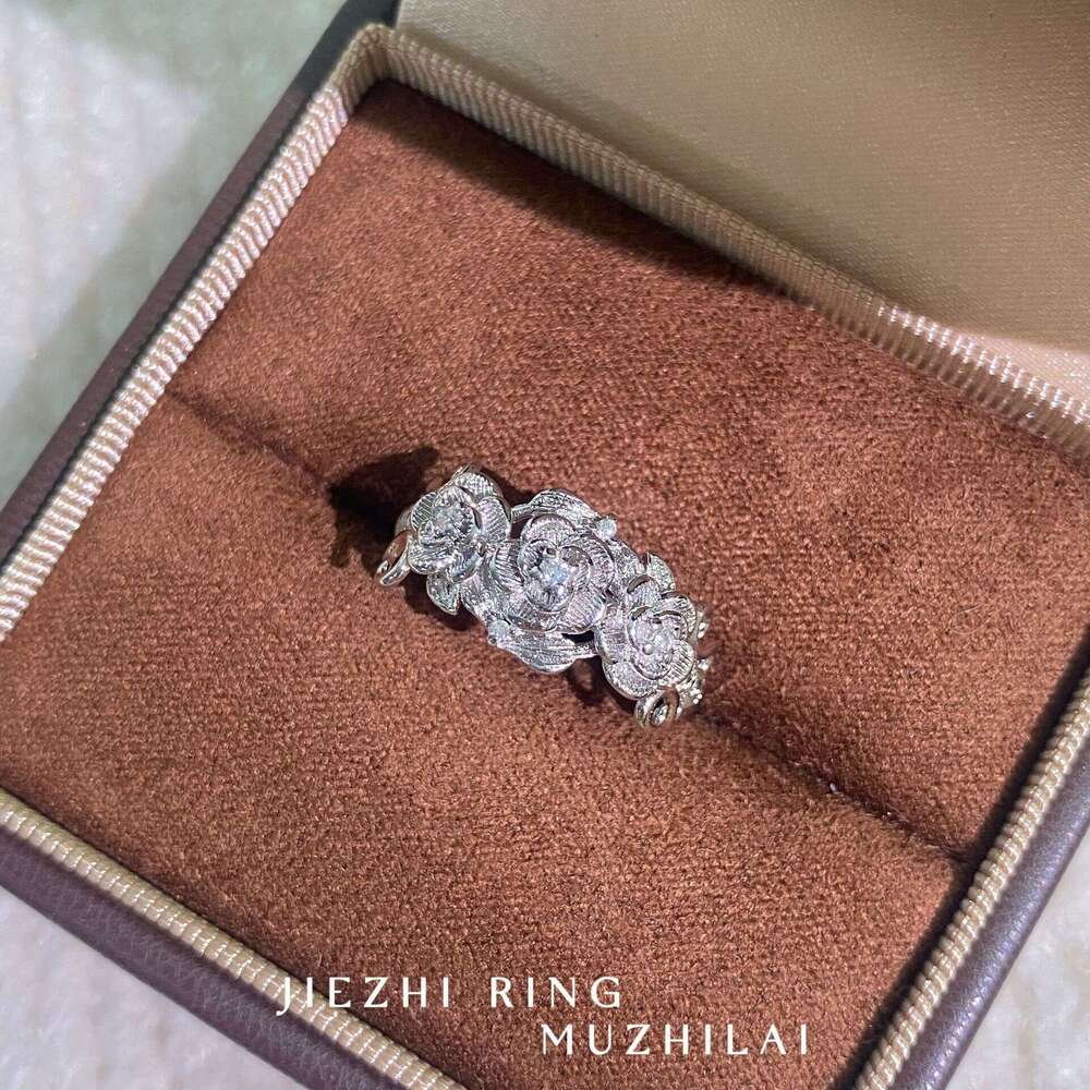 French Vintage Brushed 3D Rose Flower High-End Light Luxury Niche Open Index Finger Ring