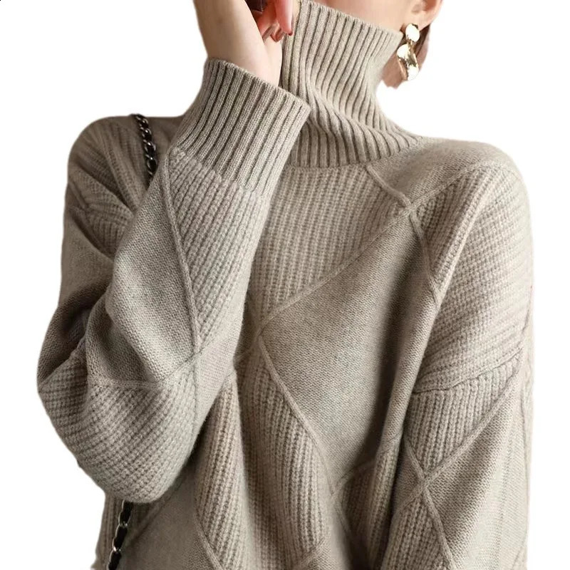 Womens 2025 Style High Neck Sweater Loose Outerwear Knitwear Thickened Patchwork Inner Layer Top Sweater 250917