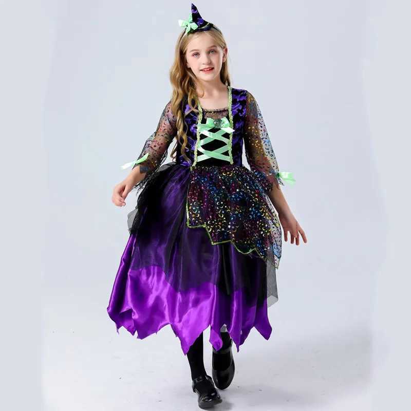 Girls Halloween Witch Costume Kids Carnival Party Cosplay Evil Dark Fairy Witch Ball Gown Fancy Dress Children Princess Dress L250918