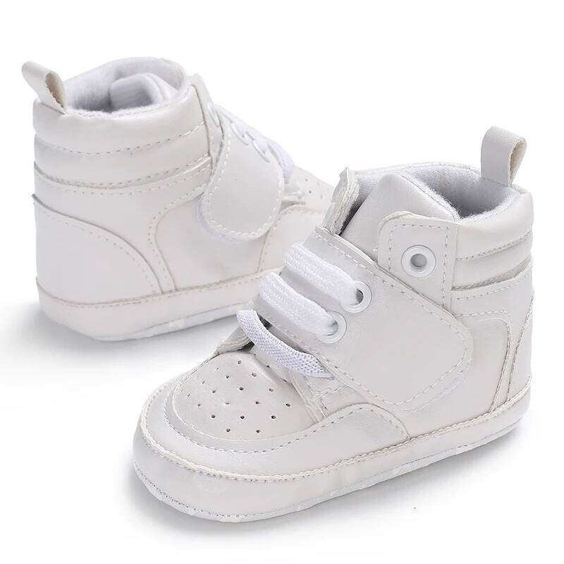 Newborn Baby Fashion Sneakers Boys Girls Solid Lace Up High Shoes Toddlers Breathable Non Slip First Walkers 0-18 Months