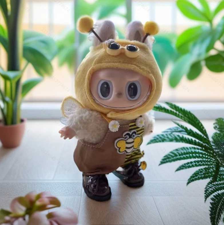 Cute Mini Plush bee DollS Clothes Outfit Only Clothing Accessories For 17cm Labubu Dolls Sweater Hoodie Clothing DIY Kids Gifts C250919