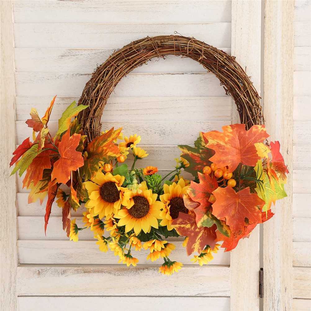 45Cm Premium Maple Leaf Garland Holiday Door Wreath Sunflower Floral Decor Wall Hanging Ornament Rattan Shop Window Vivid Fade C250919