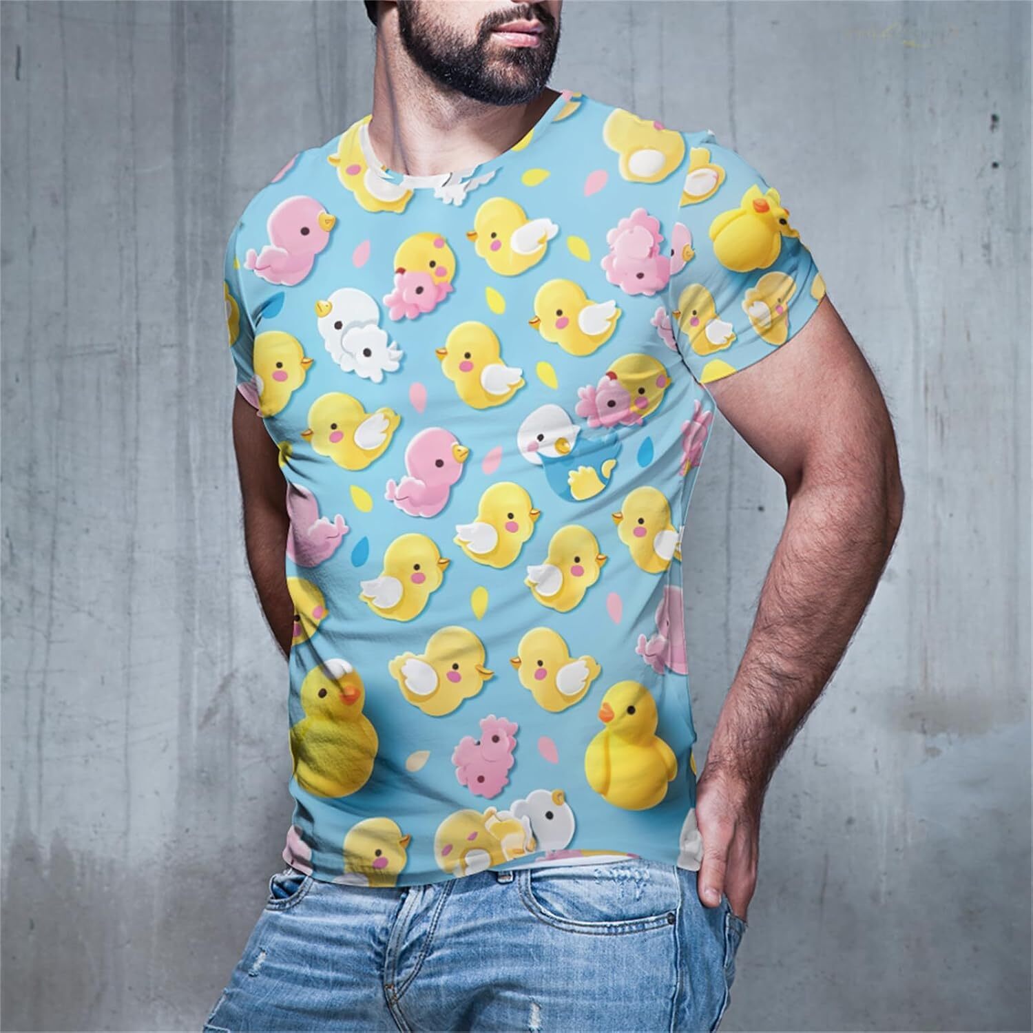 Mens T shirt Cute Rubber Duck T Shirt for Men 3D Printed Colorful Ducklings Animal Pattern Casual Tees Breathable Short Sleeve Top-XL T-Shirt Shirts T