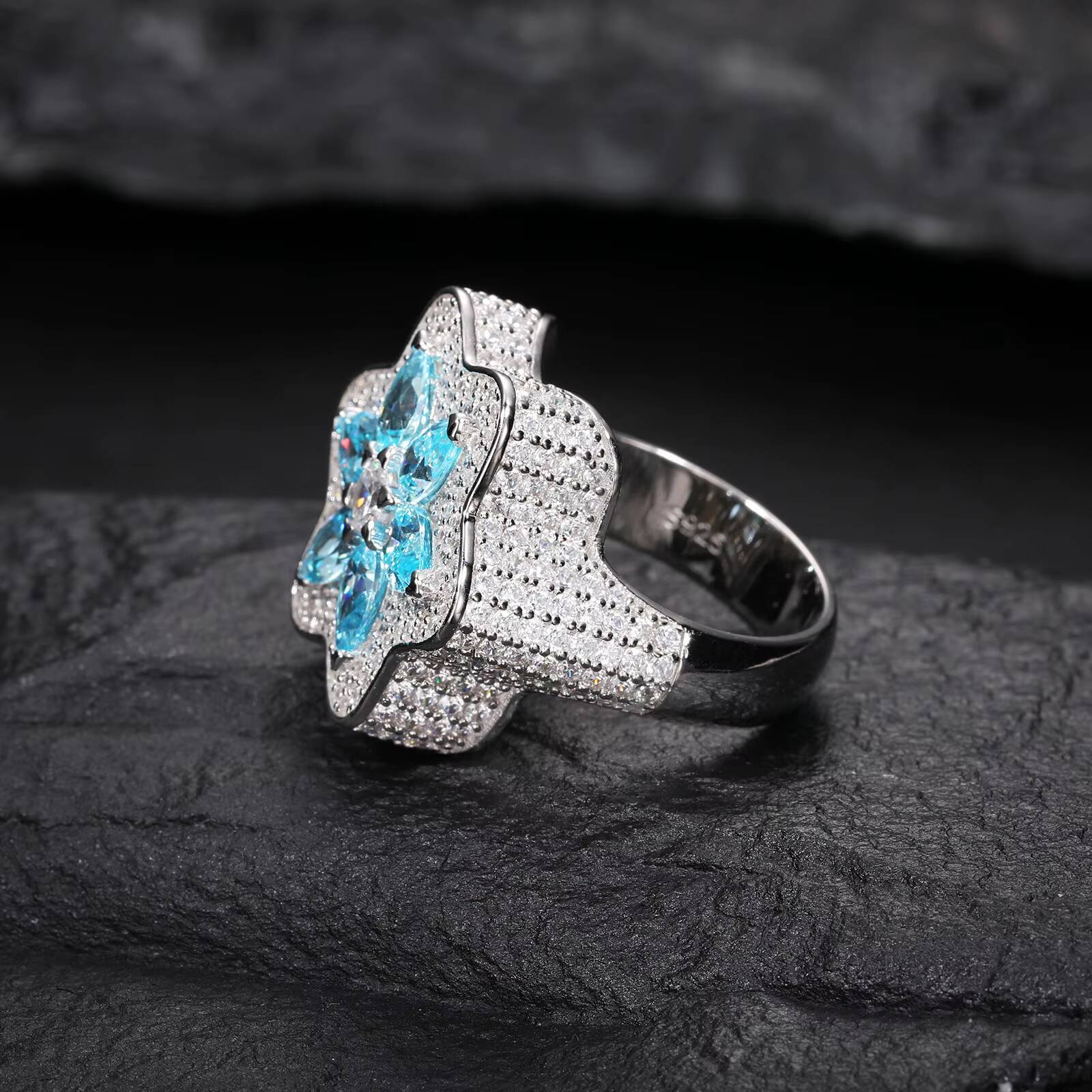 Moissanite Star of David Ring 925 Sterling Silver VVS Mossanite Diamond Pear Cut Blue Gemstone Wedding Jewelry Gift Engagement