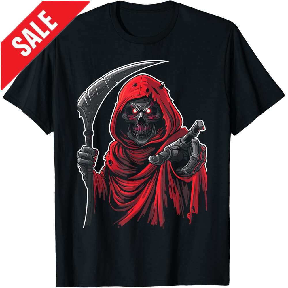 Halloween T shirt for Mens Grim Reaper's Scythe Cutting Through Darkness Scary Skull T-Shirt Shirts Tshirt Graphic Tee Casual Tops Clothes Short 
