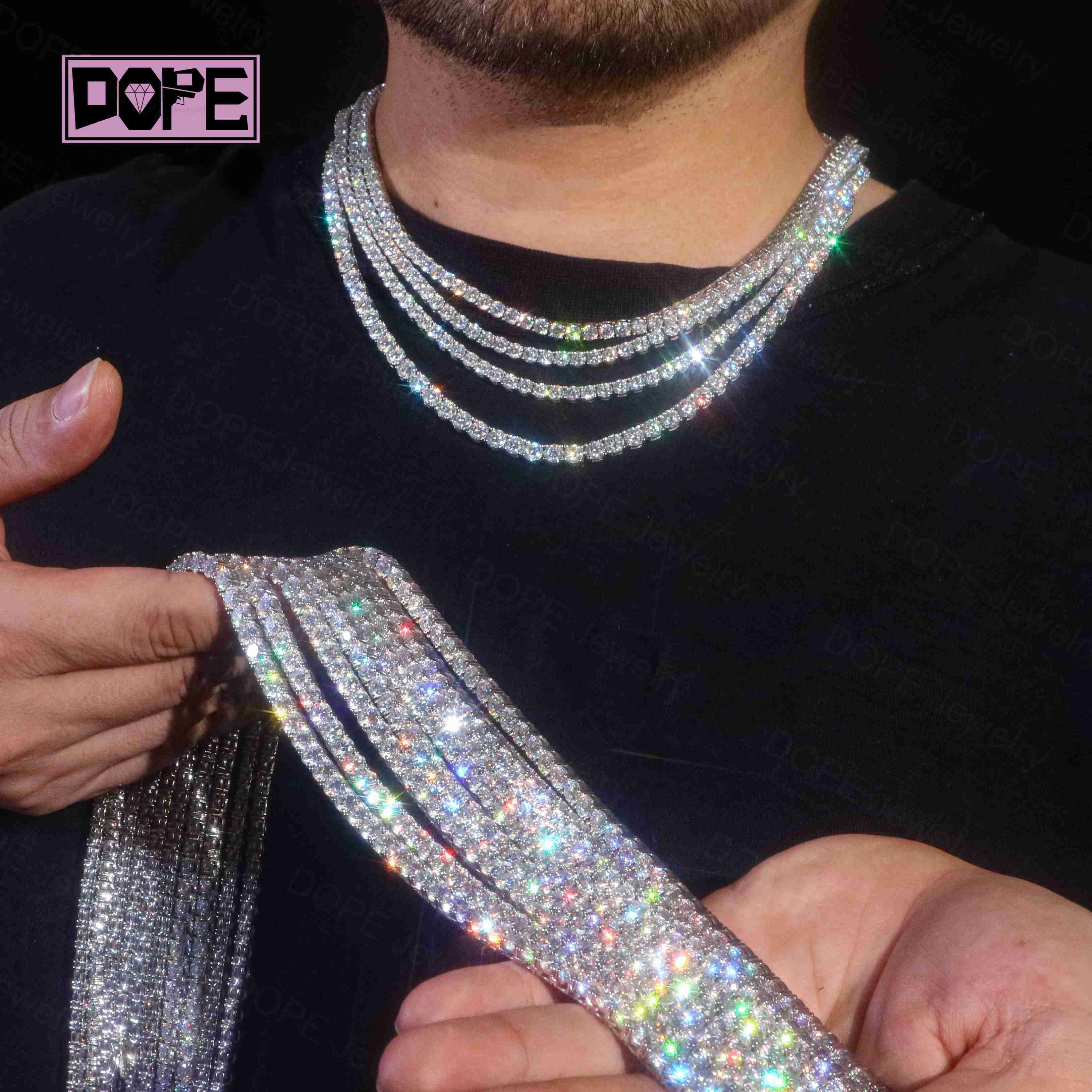 3mm 4mm 5mm Tennis Chain Iced Tennis Necklace Anti Tarnished GRA Certified VVS Sterling Silver Tennis Chain