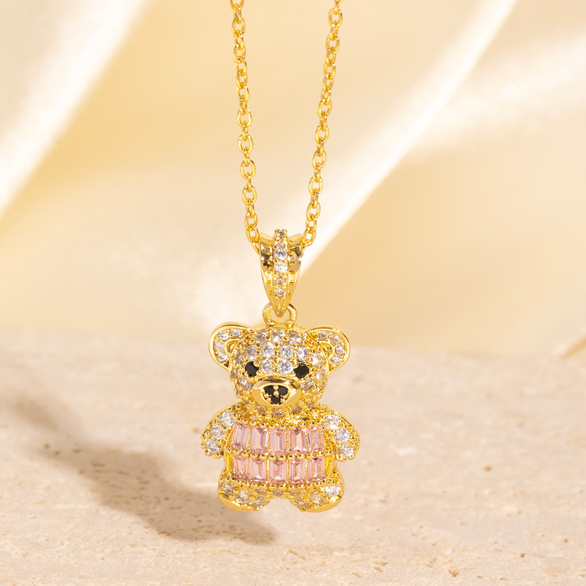 Gold - Toned Teddy Bear Pendant Necklace With Clear Crystal Accents Delicate Daily & Lovely Jewelry Gift For Her High - Quality And Elegant Accessory