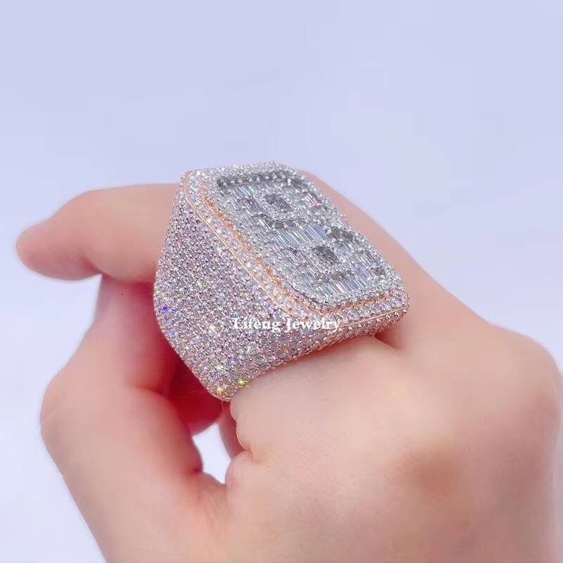 Custom Moissanite Ring Men Hiphop Letters Full Diamond 925 Silver Ring 2 Tone Fashion Men Ring