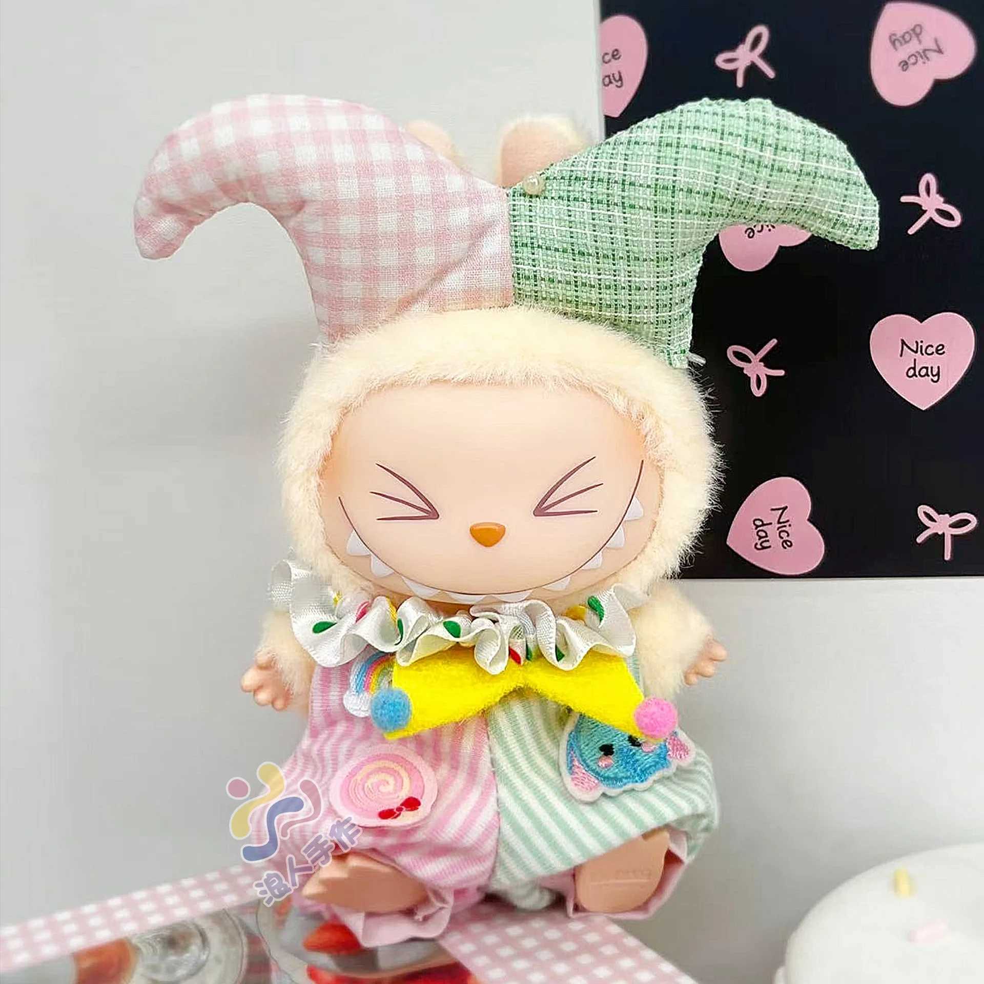 For labubu v1v2v3 clothes baby clothes colored ball clown suit Dolls Clothing Labubu Outfit Accessories C250919
