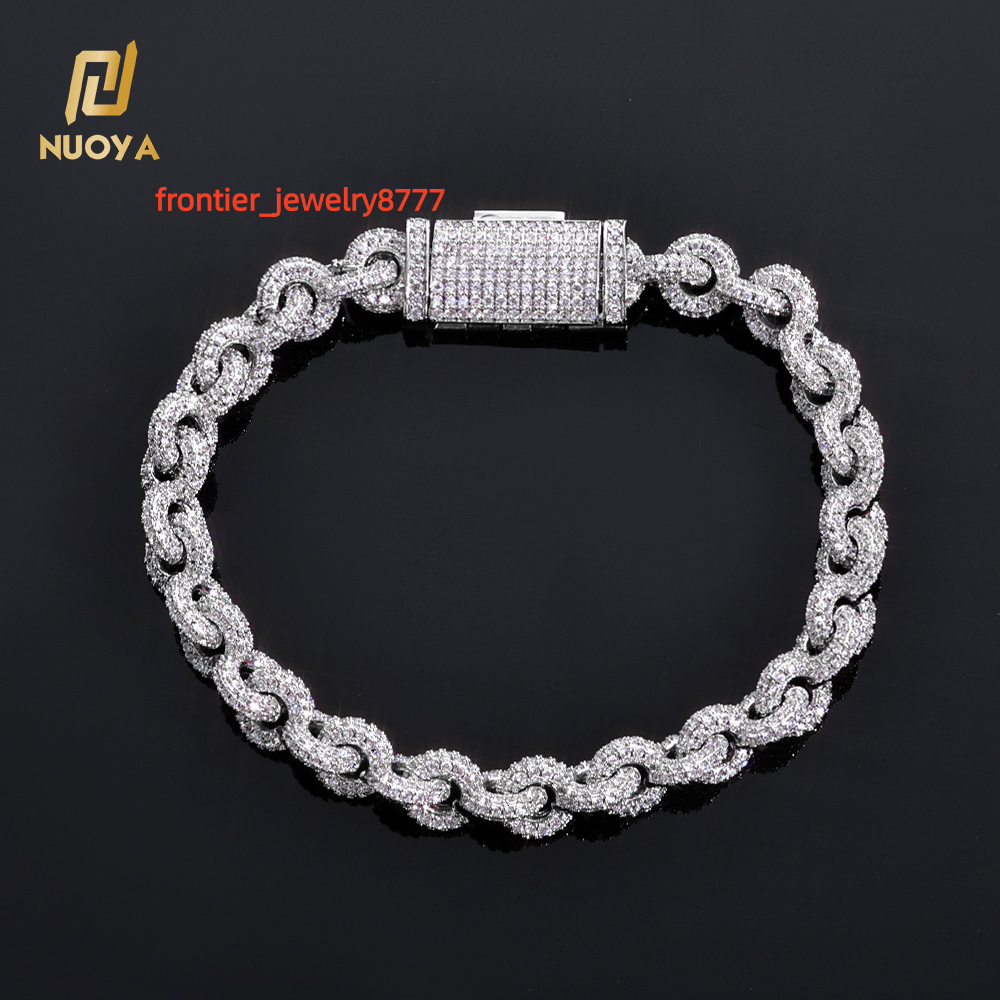 NUOYA Full Iced Out Moissanite Chain Bracelet O Shaped Design Flip Buckle Clasp Bling Hip Hop Fine Jewelry