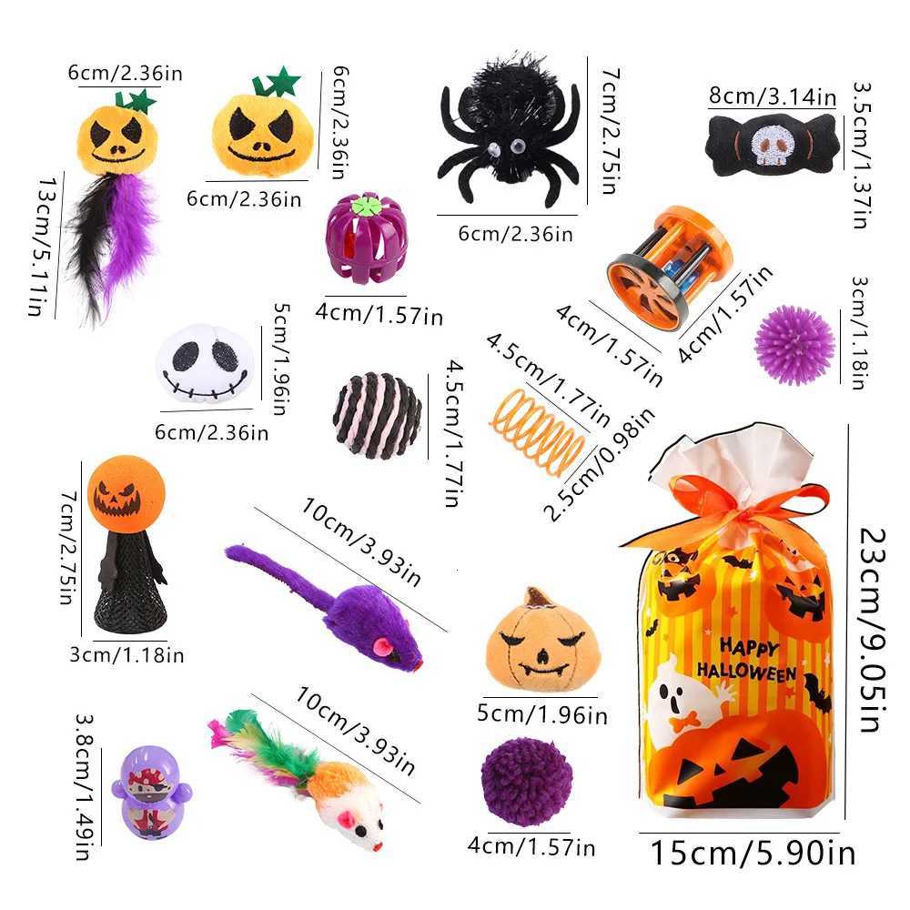Funny Halloween Toys Set for Cats To Relieve Boredom Chew Cat Toys Interactive Bats Spiders Pumpkin Shaped Toy Pet Products X250918