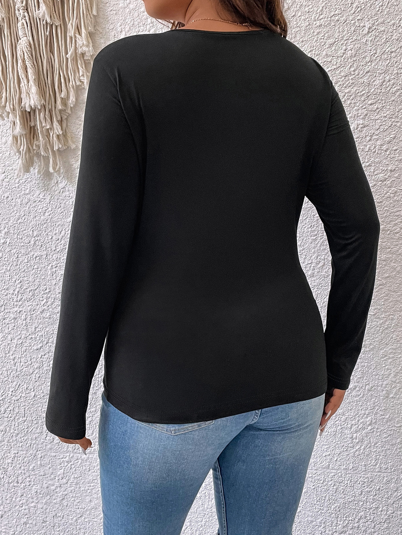 Sexy Plus Size T shirt Long Sleeve Hollow Out Black Solid Slim Elastic Casual Basic Tee Tops for Women Office Lady Vintage Tops