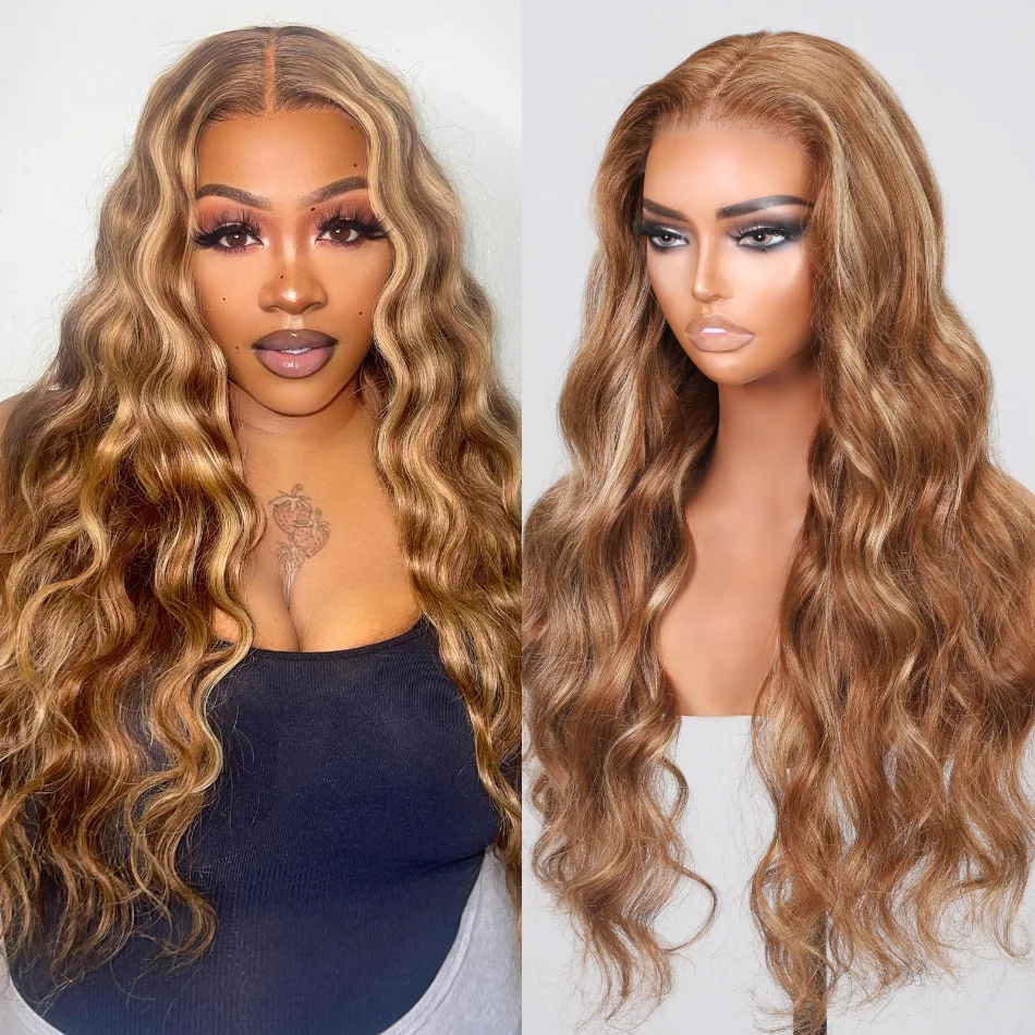 Highlight Body Wave Human Hair Wigs 13x4 13x6 HD Lace Frontal Wig Honey Blonde Brazilian Hair Glueless Pre Plucked Wear And Go Natrural Hairline for W
