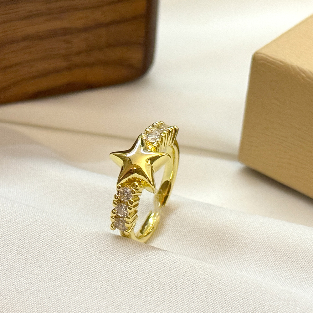 Gold - Toned Star Open Cuff Ring With Crystal Accents Delicate Daily & Charming Jewelry Gift For Her High - Quality And Stylish Accessory