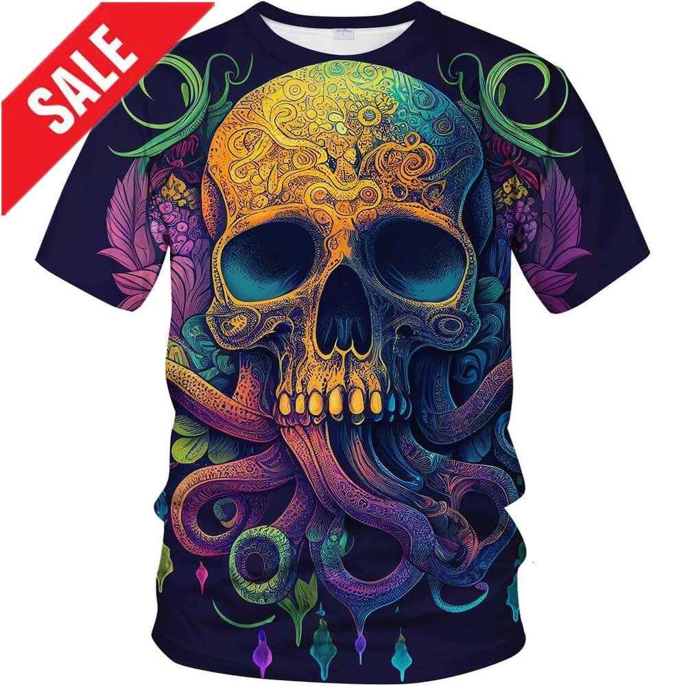 Mens T shirt Skull Octopus King Creature Tie Dyed Shirt Retro Sea Monster Halloween T-Shirt shirts tshirt graphic tee Casual tops summer clothes Short