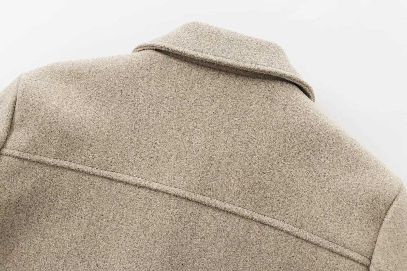 BSKTRAF autumn and winter new womens basic style solid color soft simple large pocket zipper long sleeve lapel short jacket Z250918