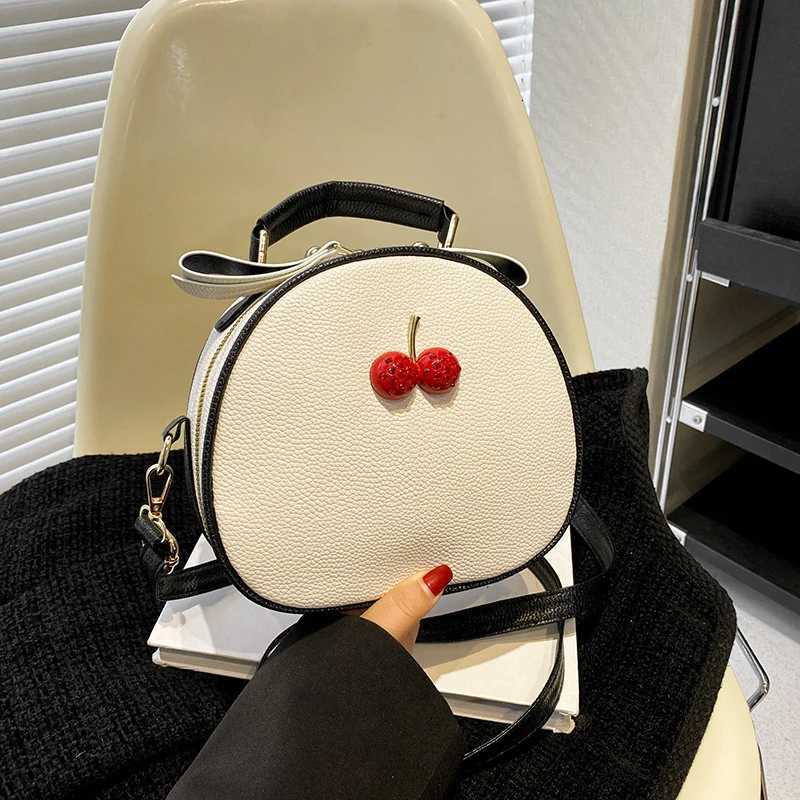 Fashion Handbag with Lychee Pattern Compared To Cherry Sweet Girls Small Round Bag Simple Casual Student Mini Travel Backpack Z250915