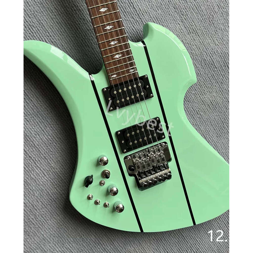 Left Handed B Rich Light Green Electric Guitar Floyd Rose Tremolo Bridge Diamond Inlay Chrome Hardware