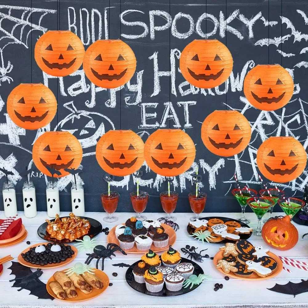 8 Inches Halloween Pumpkin Paper Lantern Festival O Lantern Halloween Hanging Bat Spider Decoration for Home Graden C250919