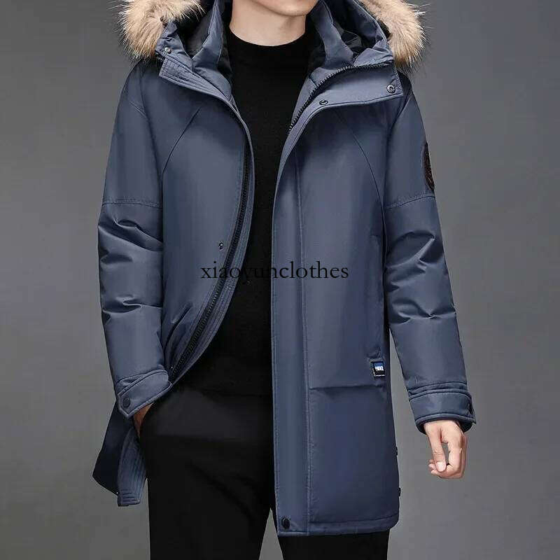 Fashionable Fur Hooded Thickened Coat for Men Medium Length White Duck Down Men's Winter Warm Puffer Jacket Jk-999