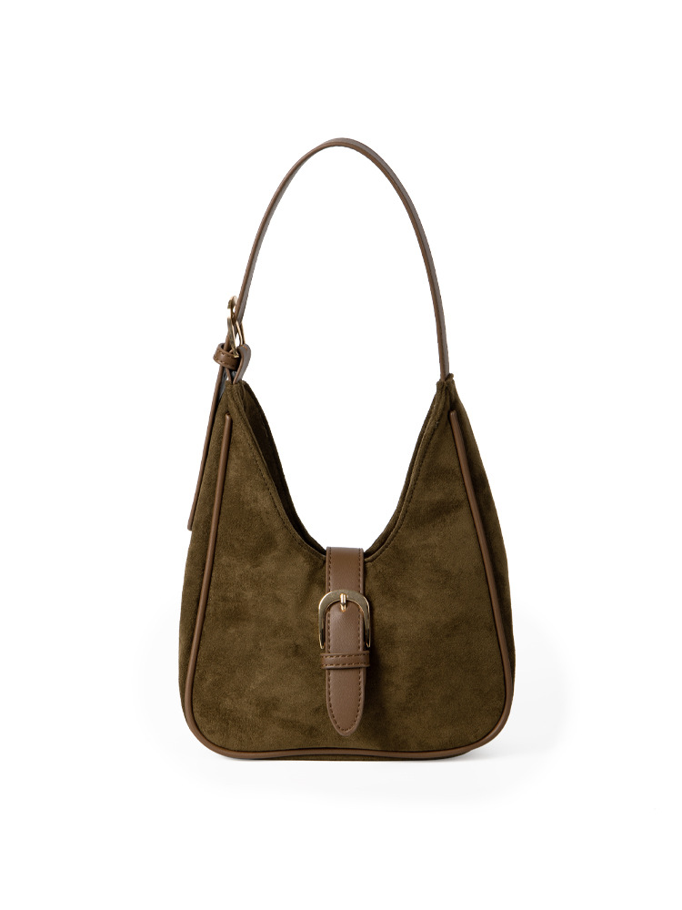 2025 Korean Version Retro Suede Underarm Autumn And Winter New Niche Splicing Shoulder Bag Commuter Handbag Premium Sense