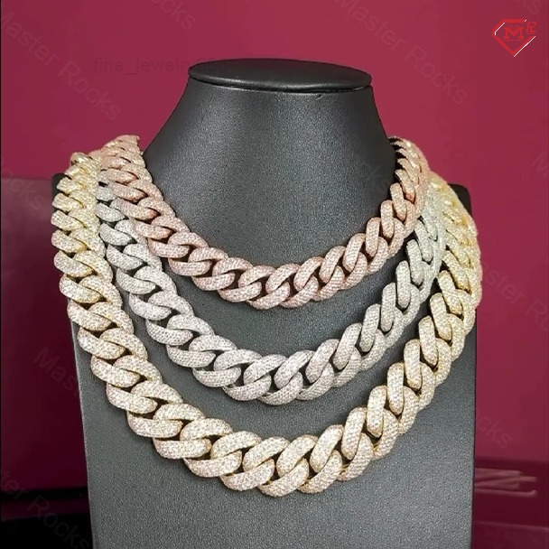 Hiphop Cuban Link Chain 20mm 4 Rows Iced Out Borderless 925 Silver Customized Trend Charm Moissanite Cuban Chain