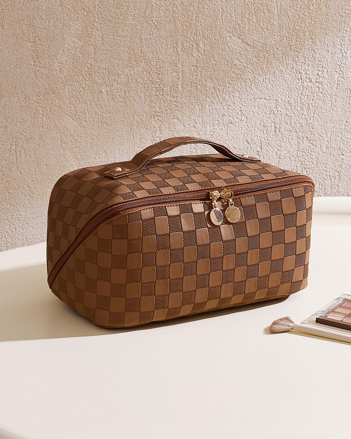 Flat Lay Makeup Organizer Bag Spacious Waterproof Stylish Printed Women Travel Toiletry Pouch