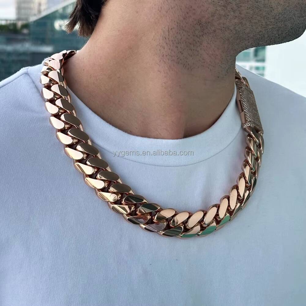 Custom Heavy Chain Moissanite Lock Rose Gold Plated 24MM Miami Cuban Link Chain Solid Silver Men Chain Necklace Rapper Jewelry